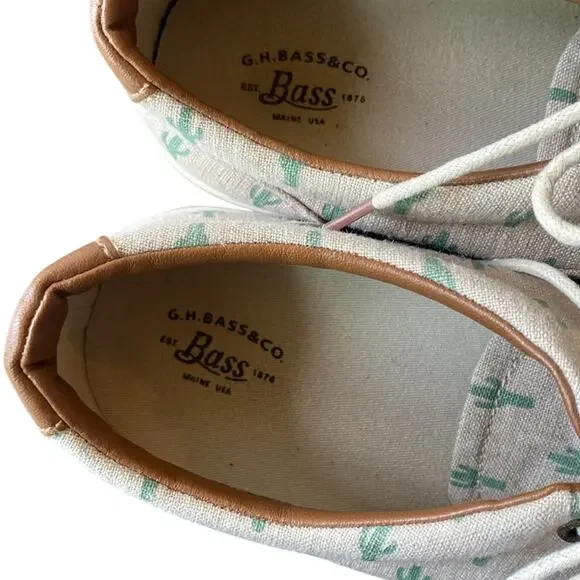 GH BASS & CO Cactus Print Canvas Sneakers Womens Sz 9 Tan Green Western - Picture 5 of 10